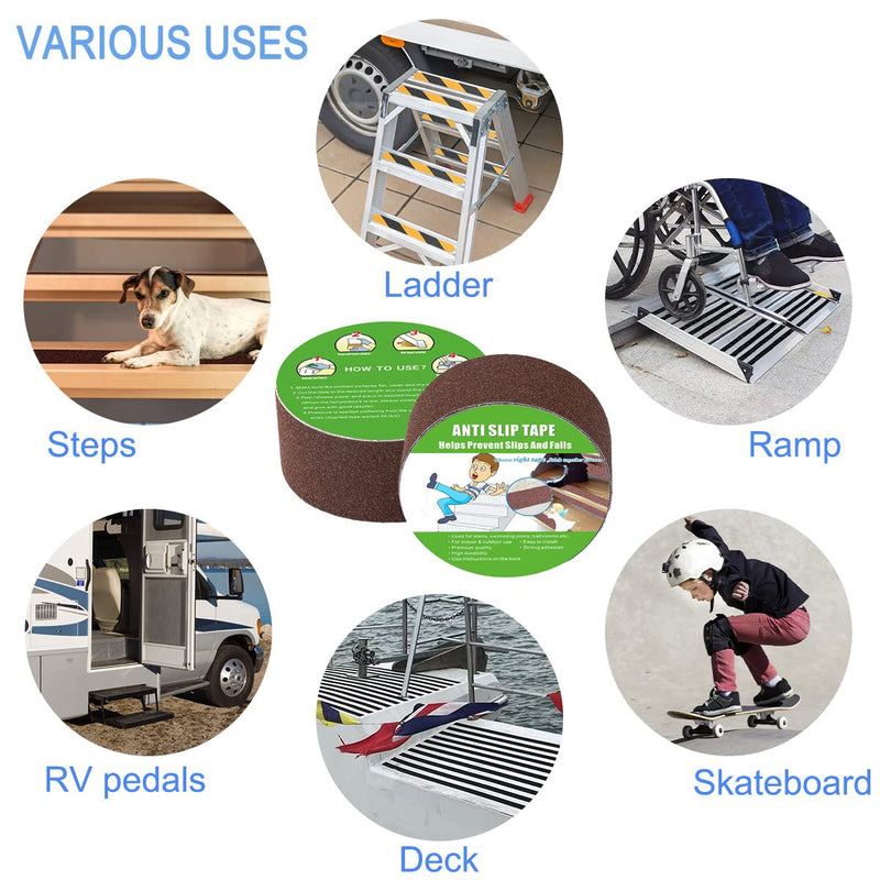 Yorwe Anti Slip Tape, High Traction,Strong Grip Abrasive, Not Easy Leaving Adhesive Residue, Indoor & Outdoor (2" Width x 190" Long, Brown) 2" Width x 190" Long