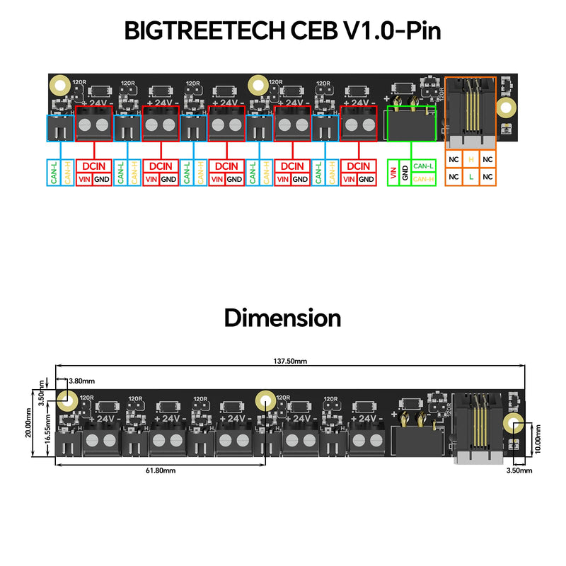 [Australia - AusPower] - BIGTREETECH CEB V1.0 CANbus Expansion Board Perfect for 2020 Aluminum Profiles Support Klipper, EBB SB2240/SB2209 EBB36/42 CAN+Octopus Pro H723, Manta M4P/M5P/M8P Control Board 