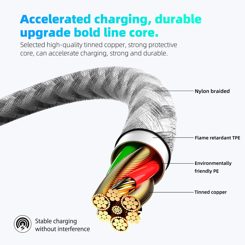 [Australia - AusPower] - iPhone Charger 3pack 10FT Apple MFi Certified Long Lightning Cable Fast Charging High Speed Data Sync USB Cable Compatible iPhone 14 13/12/11 Pro Max/XS MAX/XR/XS/X/8/7/Plus/6S (Grey White) Grey White 