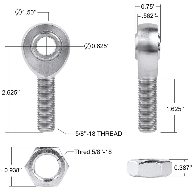 [Australia - AusPower] - 5/8” Heim Joints Rod End Kit,.625" Chromoly Heim Joints Panhard Rod End Kit for Steering,Suspension, Traction Bars, Right&Left Hand Thread Steering Joints with Jam Nuts - 1Set Rod end+Nut 5/8"-1 Set 