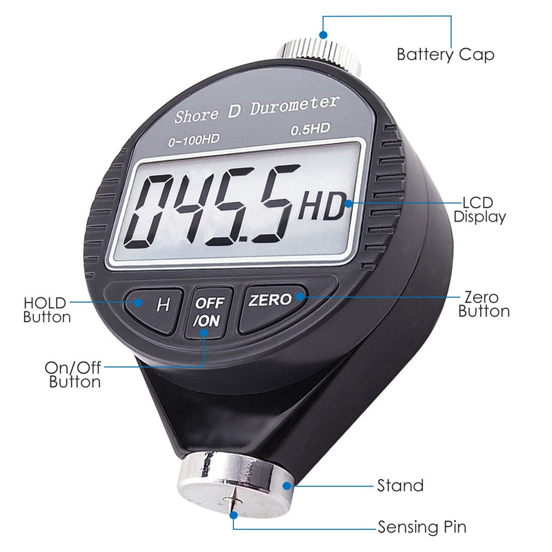 [Australia - AusPower] - Digital Hardness Tester Portable 0-100HD Shore D Hardness Tester with Large LCD Display Digital Durometer Scale for Rubber, Tire, Plastic, Thermal Plastic, Flooring, and Bowling Ball 