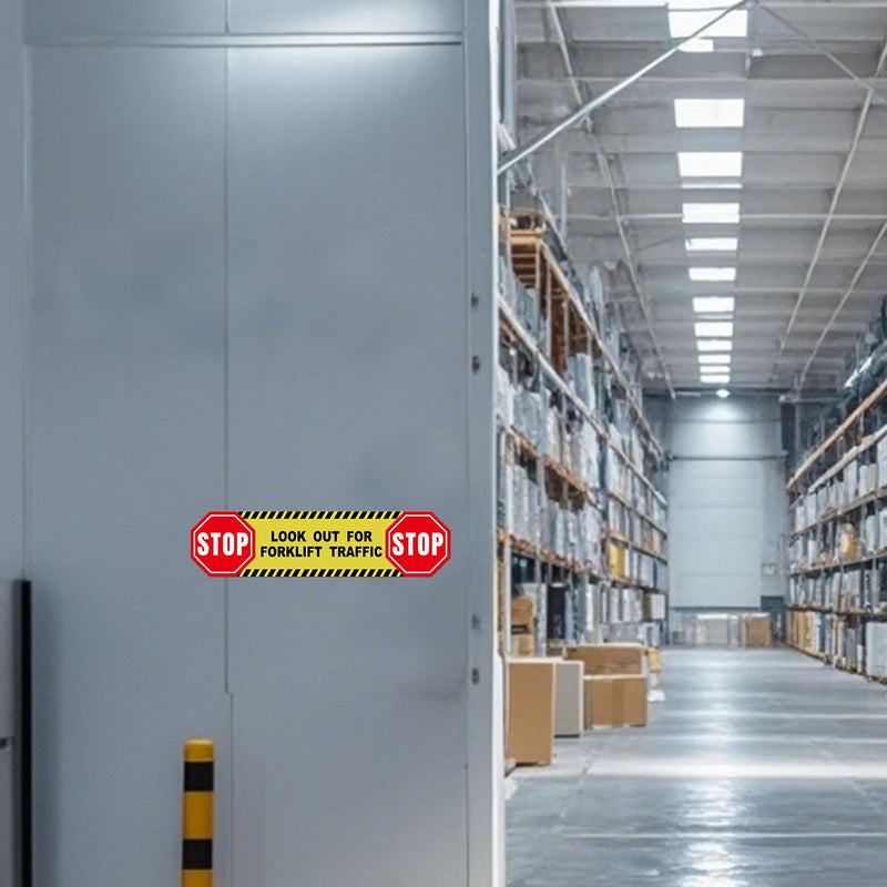 5 Pack Stop Look Out for Forklift Traffic Floor Sticker 24 × 6 Inches Caution Warning Safety Sign Self Adhesive Vinyl Waterproof Anti-Slip Signage for Construction Site Warehouse Workplace 5 Pack