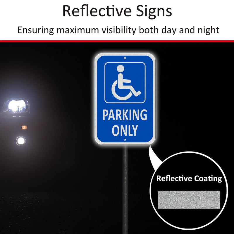 (2 Pack) Heavy-duty Aluminum Handicap Parking Only Sign, 18" x 12" Metal Handicap Signs for Parking Lot, Reflective, Durable, Outdoor, Weather Resistant, Waterproof, Rust Free 2