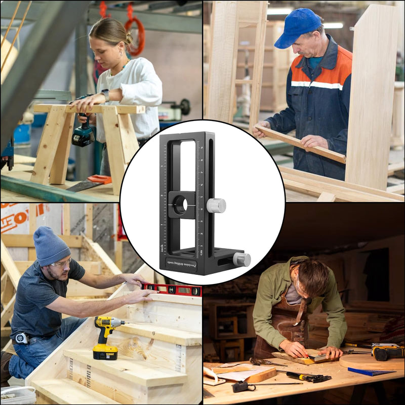 [Australia - AusPower] - Upgraded 2-in-1 Drill Guide Positioning Clamp, Self Centering Drill Clamp, Graduated Metal Woodworking Tool with 8 Drill Bushings 3-10mm, Vertical Multi Angle Drill Jig for Straight Holes Black 