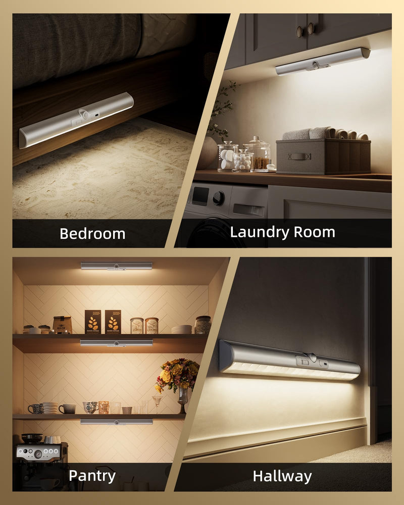 [Australia - AusPower] - EZVALO 13inch Motion Sensor Closet Lights, 2 Pack Rechargeable LED Lights with Rotatable Sensor, Glare-Free, 3 Color Temps & Dimmable, Magnetic Cabinet Lighting for Closet, Pantry, Stairs 