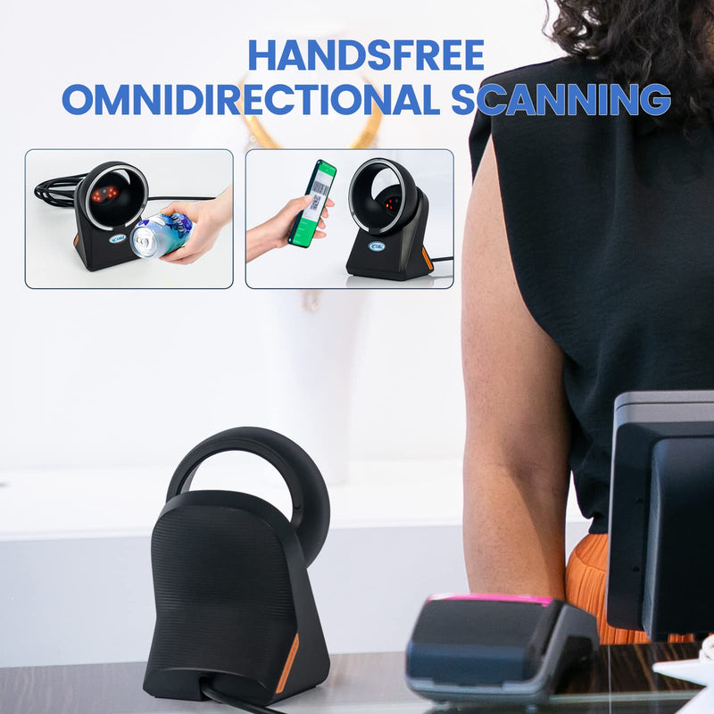 [Australia - AusPower] - OBZ Desktop Barcode Scanner Hands-Free 1D 2D Code Reader,Omnidirectional Automatic USB Wired Barcode Scanner with Adjustable Head,Plug and Play for Windows Mac Linux POS Store Inventory Management 