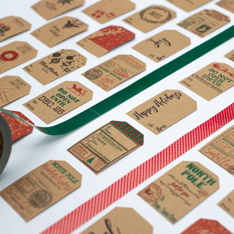 Do Not Open Until December Christmas Gift Tags Stickers – 2 x 3 Inch Natural Kraft Paper Stickers – 25 Adhesive Holiday Labels with 4 Different Vintage Designs– Eco-Friendly, Made in USA