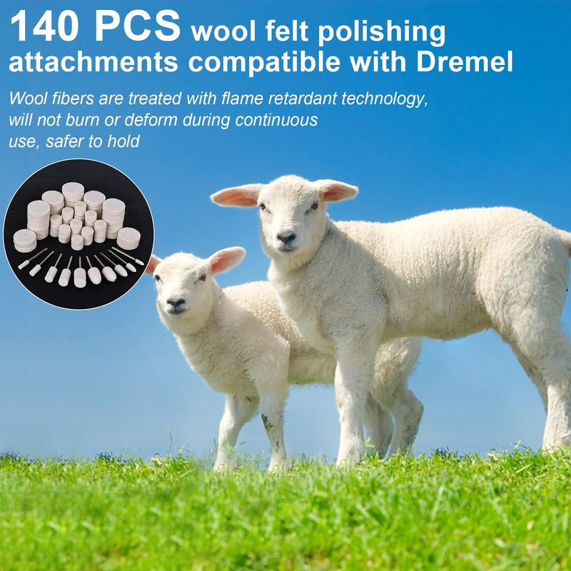 [Australia - AusPower] - bssmmai Pack of 140 Wool Felt Polishing Attachments Compatible with Dremel, Multifunctional Polishing Set with Storage Box, Polishing Disc Set for Metal, Wood, Jewellery, Bicycle, Wheel Hub 