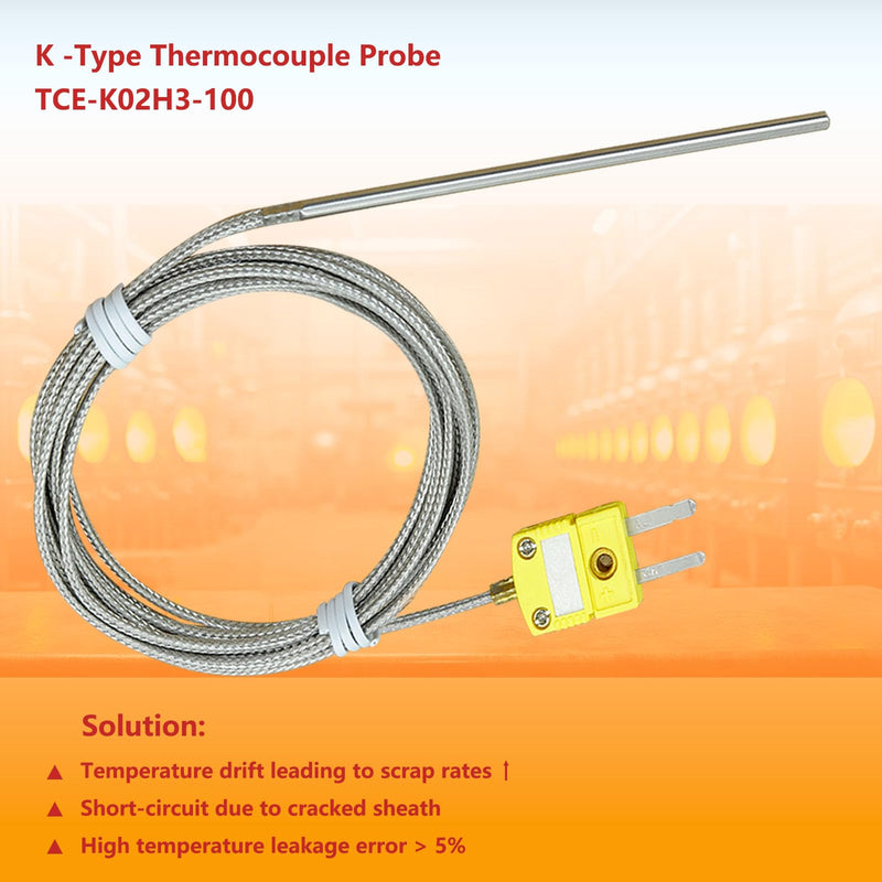 [Australia - AusPower] - TCE-K02H3-100 K Type Thermocouple Probe for Furnace K Type Thermocouple High Temp Sensor Temperature Range - 77°F to 1112°F 