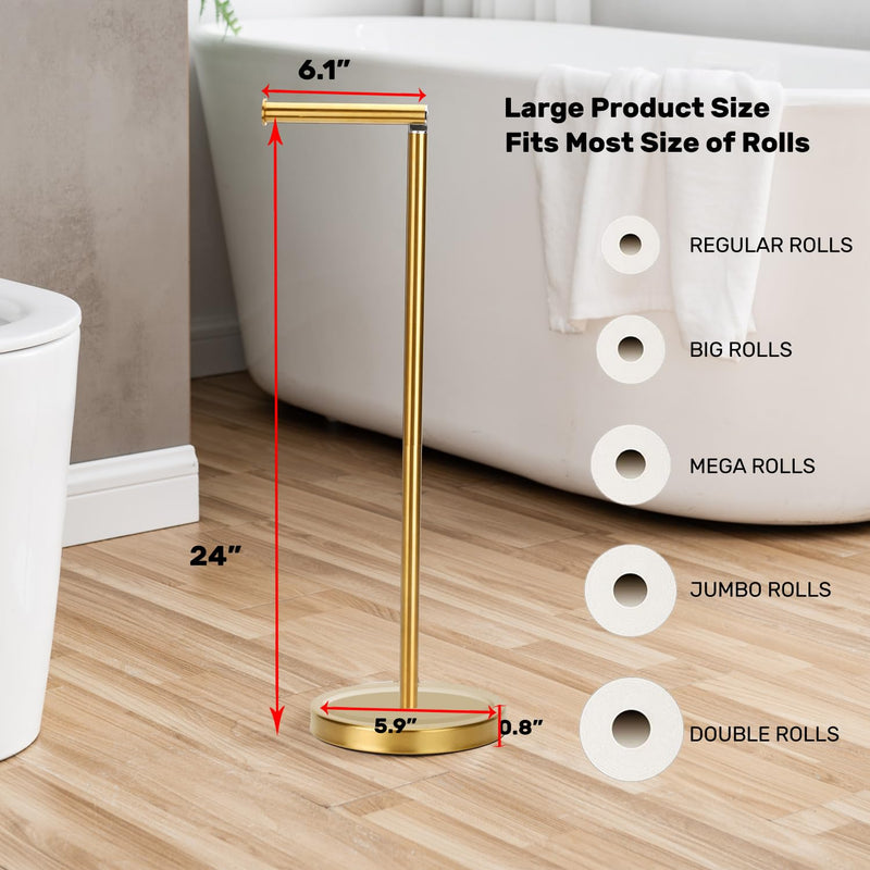 Toilet Paper Holder Stand Bathroom Toilet Paper Storage for 4 Paper Rolls with Heavy Base, Freestanding Toilet Paper Roll Holder (Gold) Gold Stainless Steel