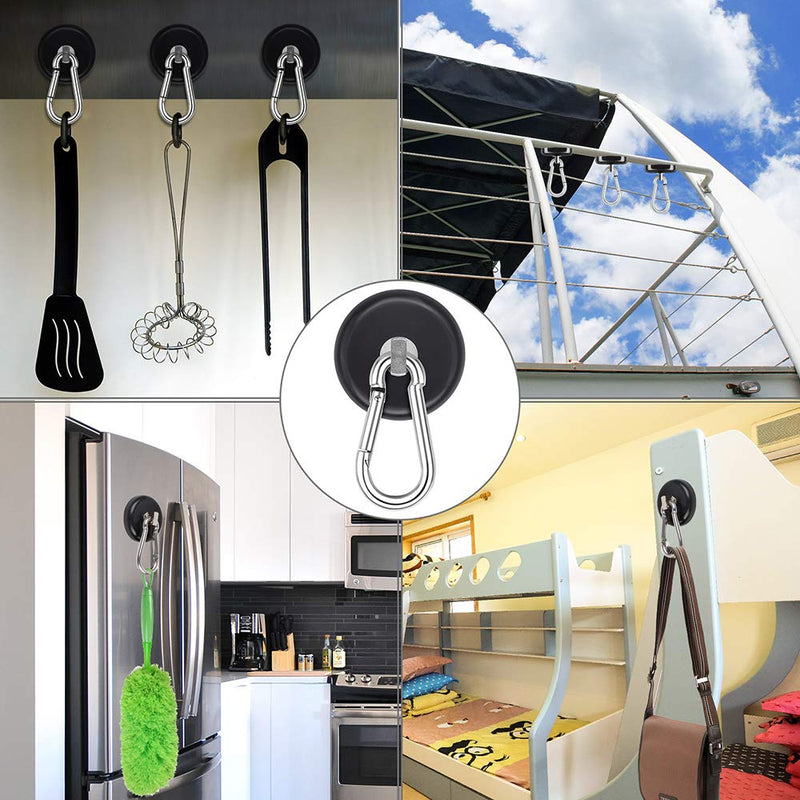 [Australia - AusPower] - Ant Mag Magnetic Hooks 140LBS Heavy Duty Neodymium Magnet with Carabiner Hook for Hanging for Kitchen Cruise Ship Refrigerator Grill Office Locker (4 Pack Black) Medium Package 4PCS 