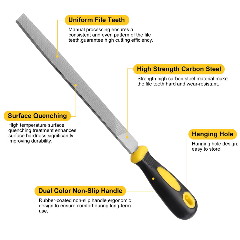 [Australia - AusPower] - 8'' Flat Hand Metal File, Ergonomic Rubberized Handle, Uniform Teeth, Strength High Carbon Steel, Suitable for Long Time Use for Trimming, Removing, Sharping Metal, Stone, Wood, and more. 
