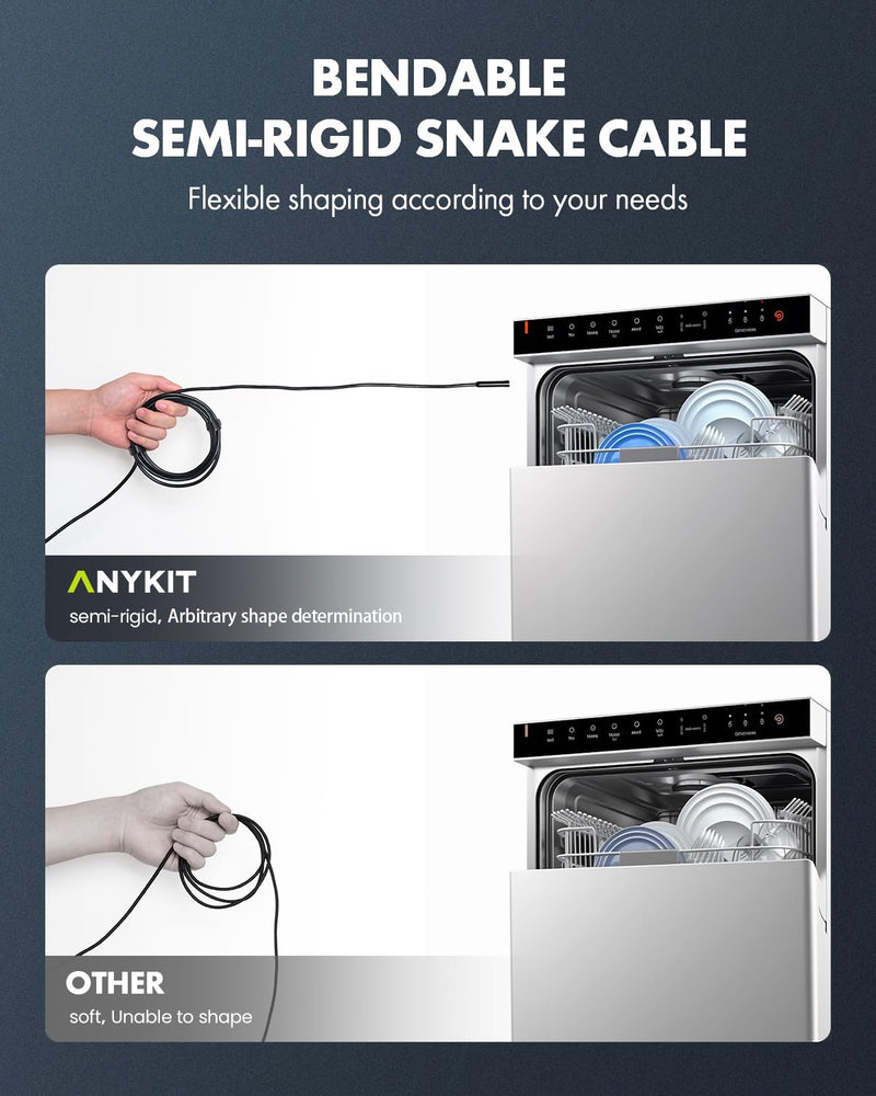 Anykit Type-C Endoscope Camera with Light, 1080P HD Borescope with 8 Adjustable LED Lights, Inspection Camera with Semi-Rigid Cable, IP67 Waterproof Home Use Snake Cam for Phone & Tablet (16.5ft) 16.5ft