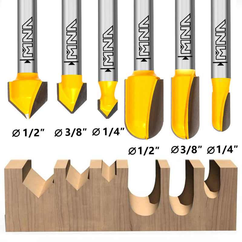 [Australia - AusPower] - MNA 90 Degree V Groove and Round Nose Router Bit Set, 1/4 Inch Shank Signmaking Router Bits, 3D CNC Lettering & Engraving Router Bit Kit 