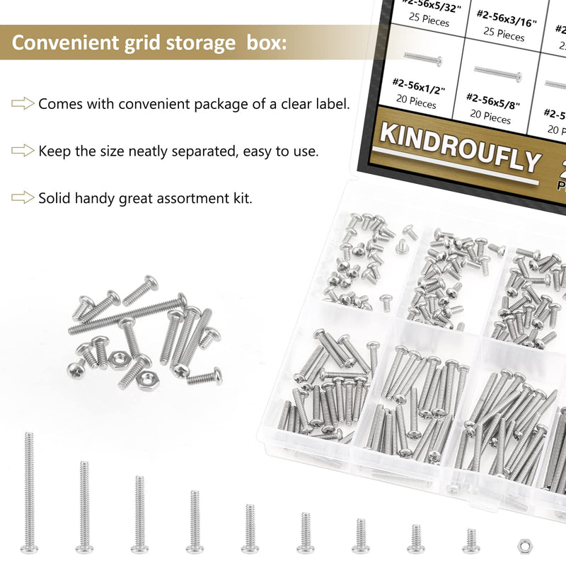 [Australia - AusPower] - 242 Pieces #2-56x 5/32", 3/16", 1/4", 5/16", 3/8", 1/2", 5/8", 3/4", 1", Phillips Pan Head Machine Screws Nuts Assortment Kit, 304 Stainless Steel, Fully Machine Thread #2-56 