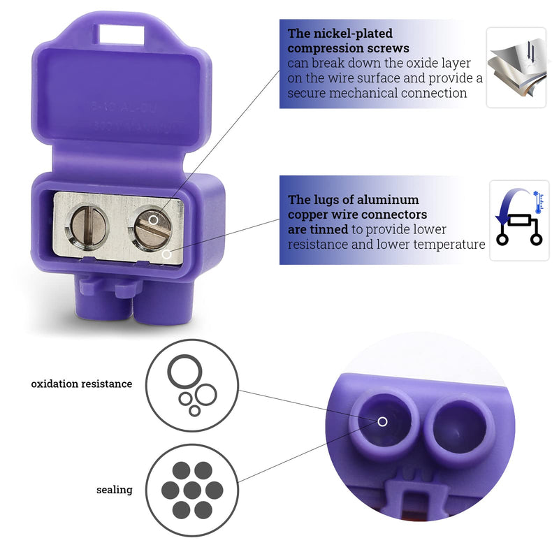 Aluminum to Copper Wire Connectors, Copper to Aluminum Wire Connectors with 2 Port, 10 Pack