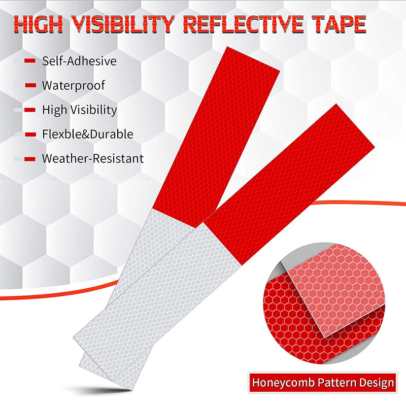 Reflective Tape, 2" × 12" × 20 Pack Reflective Tape Outdoor Waterproof for Trailers, Red/White Self-Adhesive Safety Trailer Reflector for RVs, Cars, Trucks, Trailers, Boats, Road Signs(Red/White)