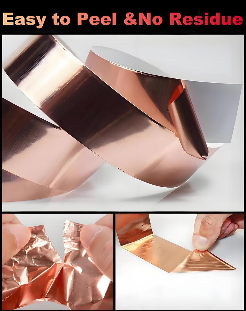 Copper Foil Tape 2Inch x 50 Feet Double Conductive Metal Adhesive Tape for Guitar EMI/RFI Shielding, Grounding, Electrical Repairs, DIY Crafts Decor, Cable Shield, Solder, Duct Insulation Wrap, Garden 2 Inch x 50 Feet