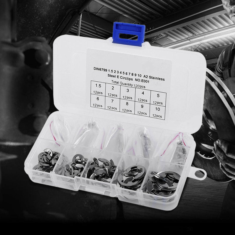 [Australia - AusPower] - EClip Retaining Washers, Circlip Kit Resistance and Oil Resistance Many Models 304 Stainless Steel Silver for Shaft Groove of Machine 