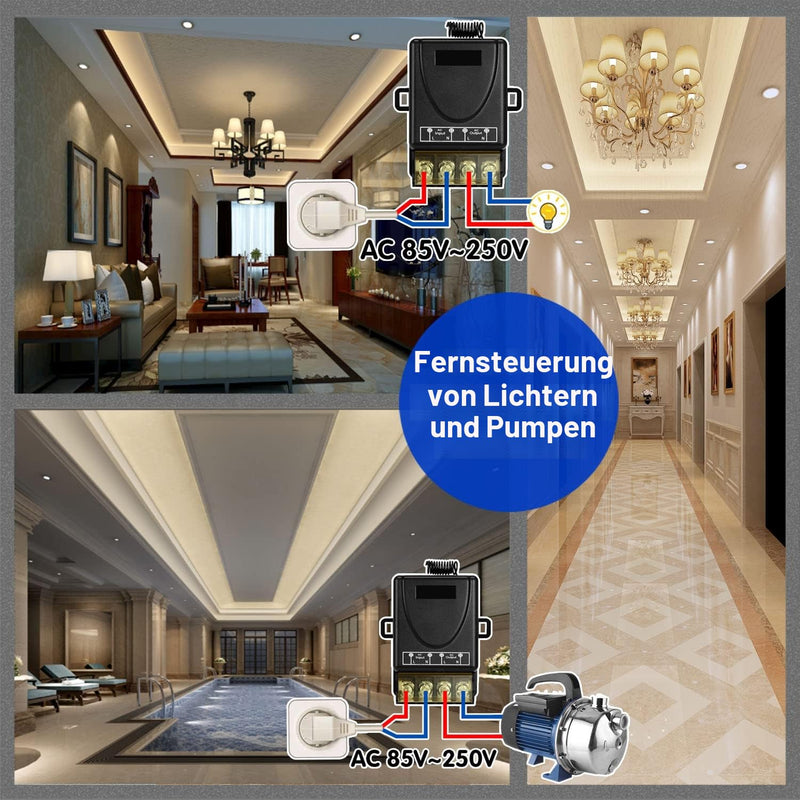 DieseRC Wireless Remote Control Switch AC 220 V 230 V 30 A Relay Receiver and 2 Transmitters Radio Control for Light Water Pump Household Appliances Agricultural Irrigation and Electrical Devices 1 receiver with 2 transmitters