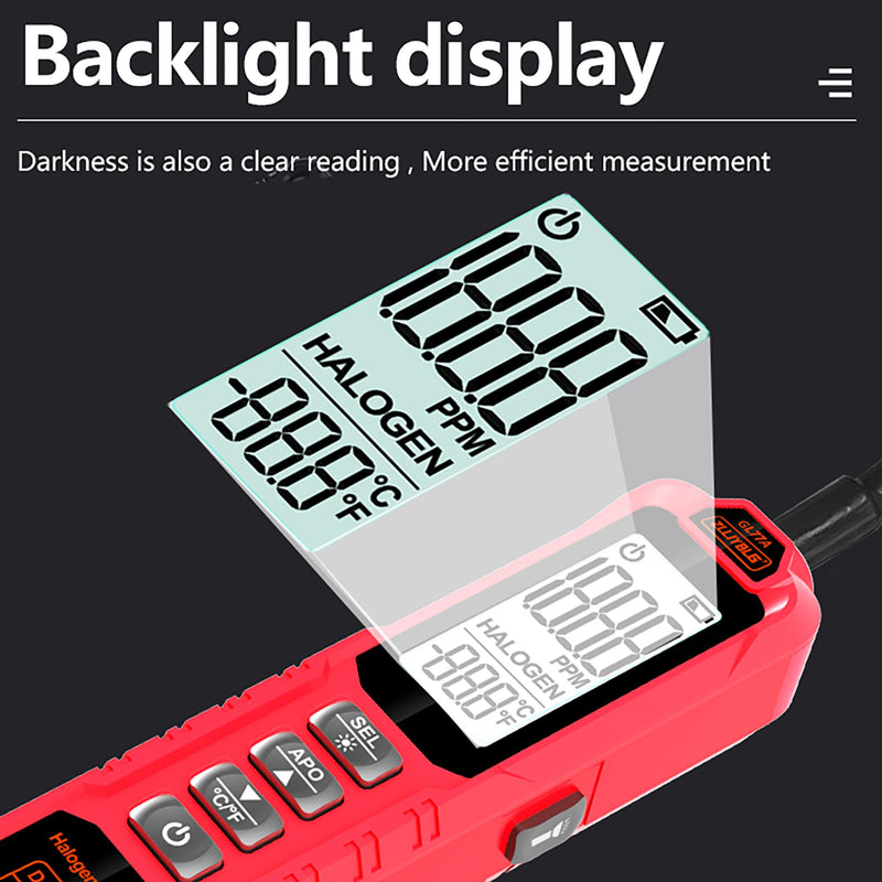 [Australia - AusPower] - Professional Halogen Gas Detector with 180° Flexible Probe, Digital Refrigerant Leak Detector for R22, R32, R134a, LCD Display, Ultraviolet Detection, 30CM Probe Length RED1 
