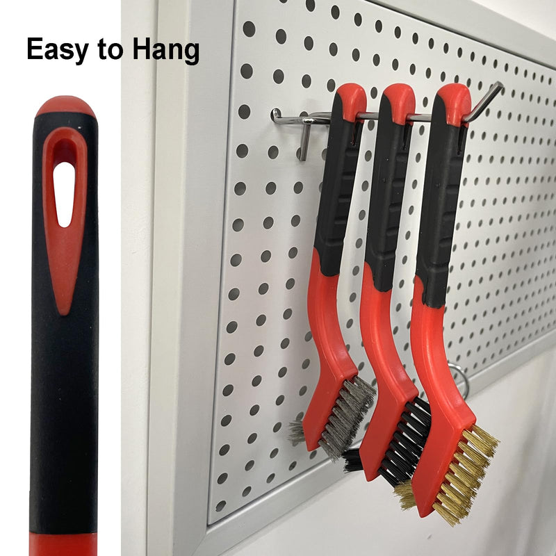 [Australia - AusPower] - 6Pcs Mini Wire Brush Set, Stainless Steel/Brass/Nylon Bristles Wire Brushes, Curved Handle Soft Grip for Rust, Dirt & Paint Scrubbing with Deep Cleaning – 7 Inches (Red) 6Pcs Red Mixed Brushed 