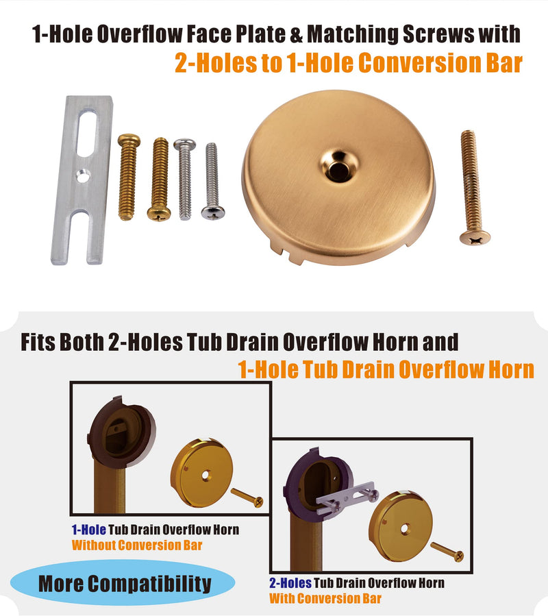 Champagne Bronze Universal Tub Drain Tip Toe Tub Conversion Kit Assembly, Artiwell EZ Installation Bathtub Drain Replacement Trim Kit with 1-Hole Overflow Face Plate and Pop-Up Tub Stopper Champagne Bronze