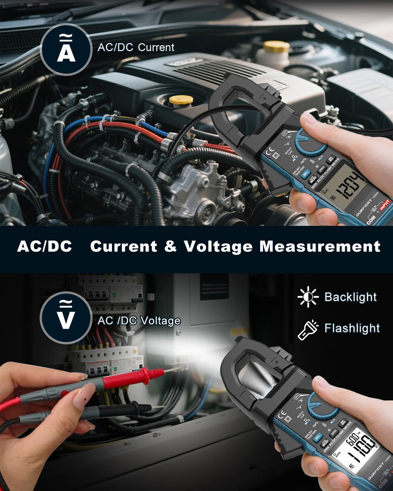 [Australia - AusPower] - Clamp Meter DURFICST Digital Inrush Clamp Multimeter AC/DC 600A 6000 Counts Amp Voltage Tester with VFD, LOZ Mode，Measures AC/DC Current Voltage NCV Temperature Resistance Capacitance Frequency 
