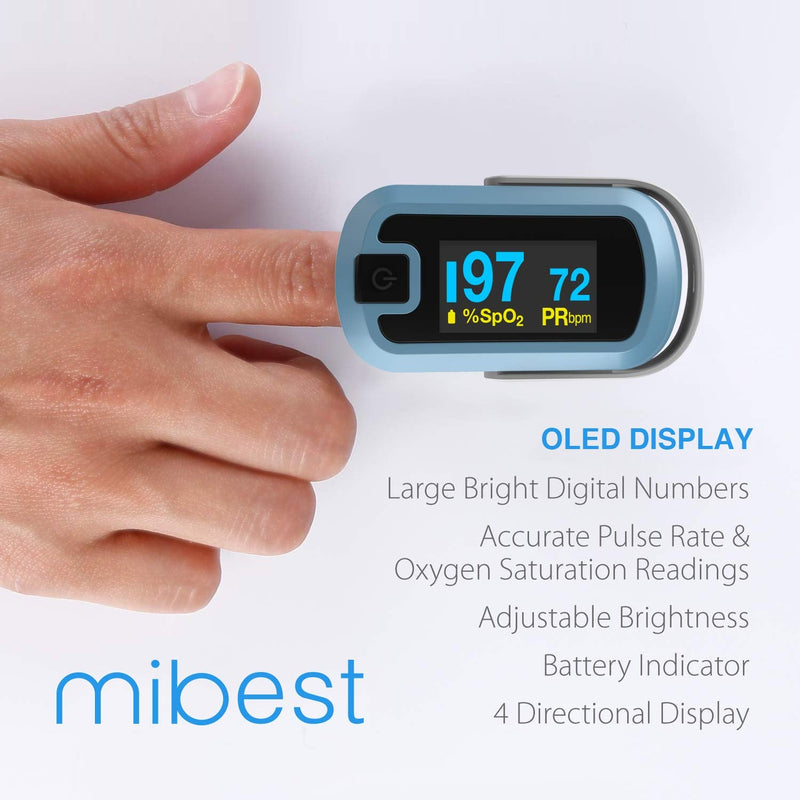 [Australia - AusPower] - mibest OLED Finger Pulse Oximeter, O2 Meter, Dual Color White/Light Blue 