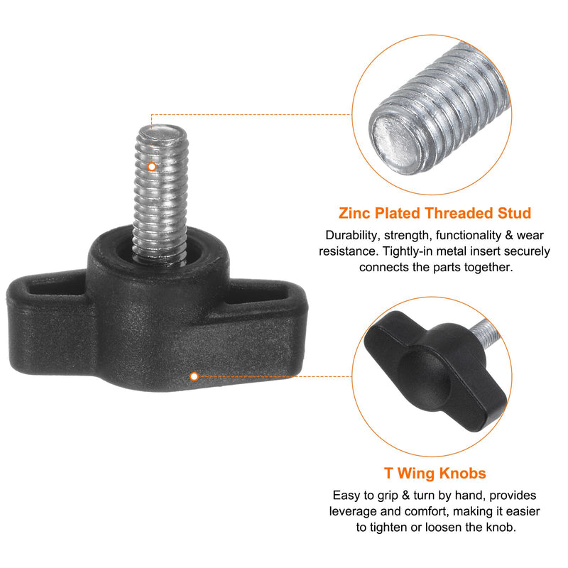 [Australia - AusPower] - HARFINGTON 10pcs Tee Wing Knobs M5 x 10mm Black Carbon Steel Zinc Plated Plastic T/Z Knobs Thumb Screws 
