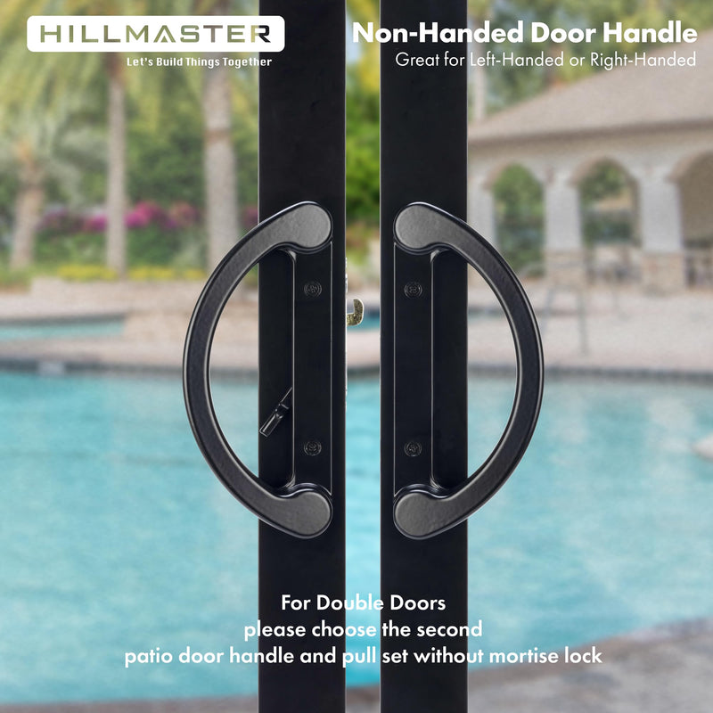 Sliding Glass Door Handle with Mortise Lock and Key Cylinder,Patio Door Lock with Key Replacement Patio Door Handle Set Sliding Door Lock Fits 3-15/16" Screw Hole Spacing,Reversible Design,Black Black