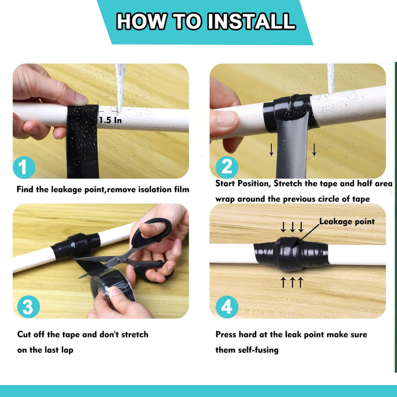 Self Fusing Silicone Tape 1 in x 16.4' Black Waterproof Rubber Leak Proof Sealing Silicone Rubber Self-amalgamating Tape for Emergency Hot and Cold Water Pipe Repairs and Tool Fixation 1 Roll - 16.4 ft - Black - 20 mil Thickness