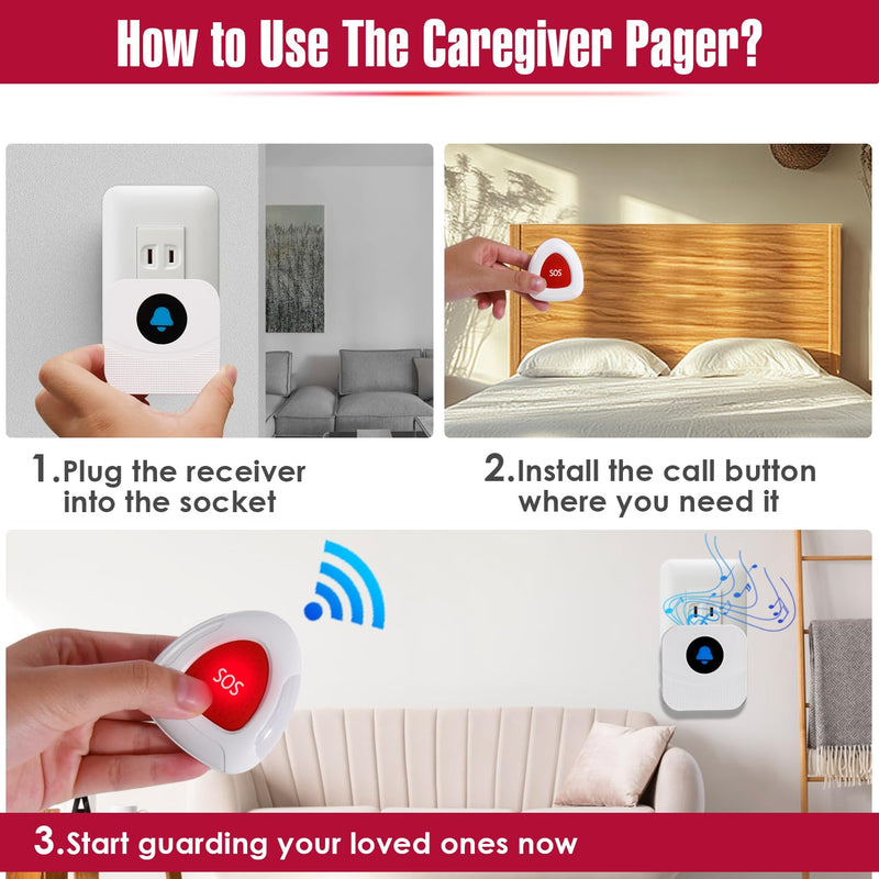 [Australia - AusPower] - Wireless Nurse Call System, 2 SOS Pendant Buttons & 2 Plug-in Receivers, 500FT Long Range for Home, Elderly, Patient, Caregiver Pager with 55 Ringtone & 110DB Loud Alert 