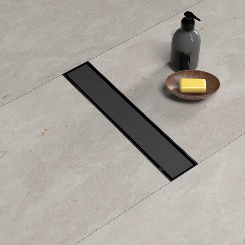 BARONAGE Linear Shower Drain 12 Inch, Reversible Tile Insert, Matte Black | 304 Stainless Steel Linear Drains, Rustproof, Hair Catcher, Rectangle Shower Floor Drain With Leveling Feet For Bathroom
