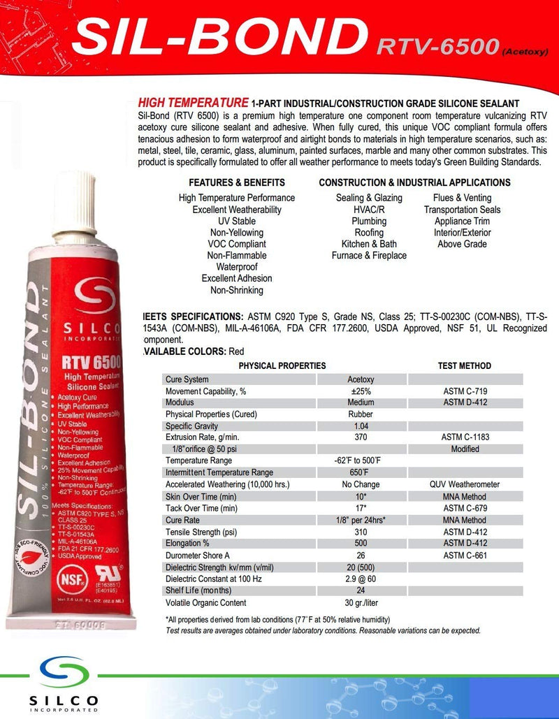 [Australia - AusPower] - Sil-Bond RTV 6500 High Temperature Industrial Construction Grade Silicone - Red (2.8oz) 