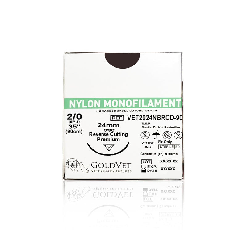 [Australia - AusPower] - Nylon Veterinary Suture 2-0, 3/8 Round 24mm Reverse Cutting Needle (Comparable to Ethilon), 35" 