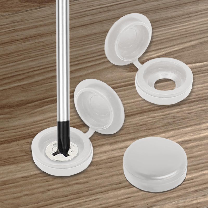 [Australia - AusPower] - 200 Pcs Hinged Screw Cover Caps, Plastic Screw Head Covers, White Screw Caps, Fold Screw Snap Covers Washer Flip Tops for Covering Screw Heads, Screw Protection (S) S 
