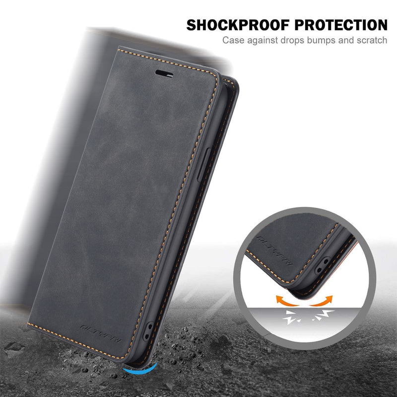 [Australia - AusPower] - QLTYPRI Case for iPhone SE 2022 5G/iPhone SE 2020/iPhone 8/iPhone 7, Premium PU Leather Cover TPU Bumper with Card Holder Kickstand Magnetic Adsorption Flip Wallet Case for iPhone 7/8/SE2/SE3 - Black iPhone 7/8/SE 2020/SE 2022 5G 