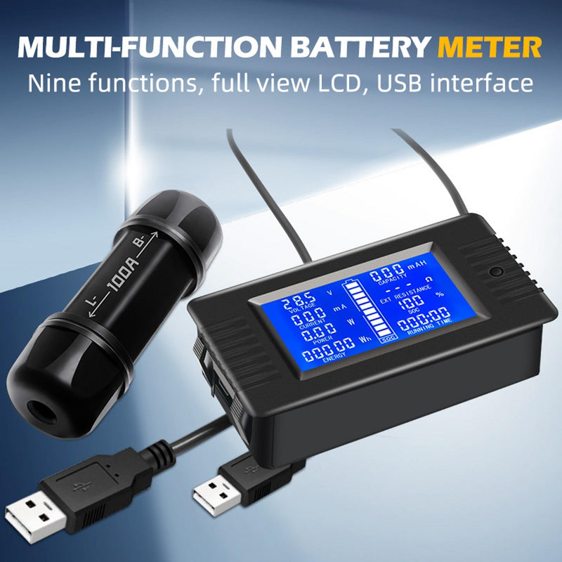 [Australia - AusPower] - DC 8-120V 0-100A Battery Monitor Digital Current Voltage Power Energy Meter Multimeter Ammeter Voltmeter with 100A Current Shunt 