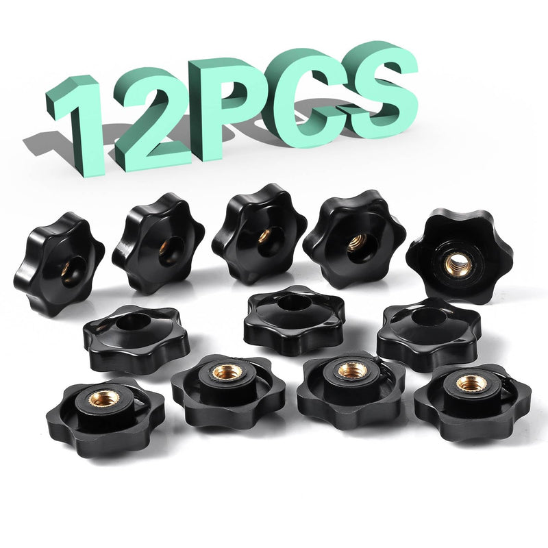 [Australia - AusPower] - 12 Pcs Star knobs, 1/4 20 knob 6 Star Knobs 1/4 Inch 20 Female Threaded Hexagon Head Thru Knob Clamping Knobs Jig Knobs T Knob 