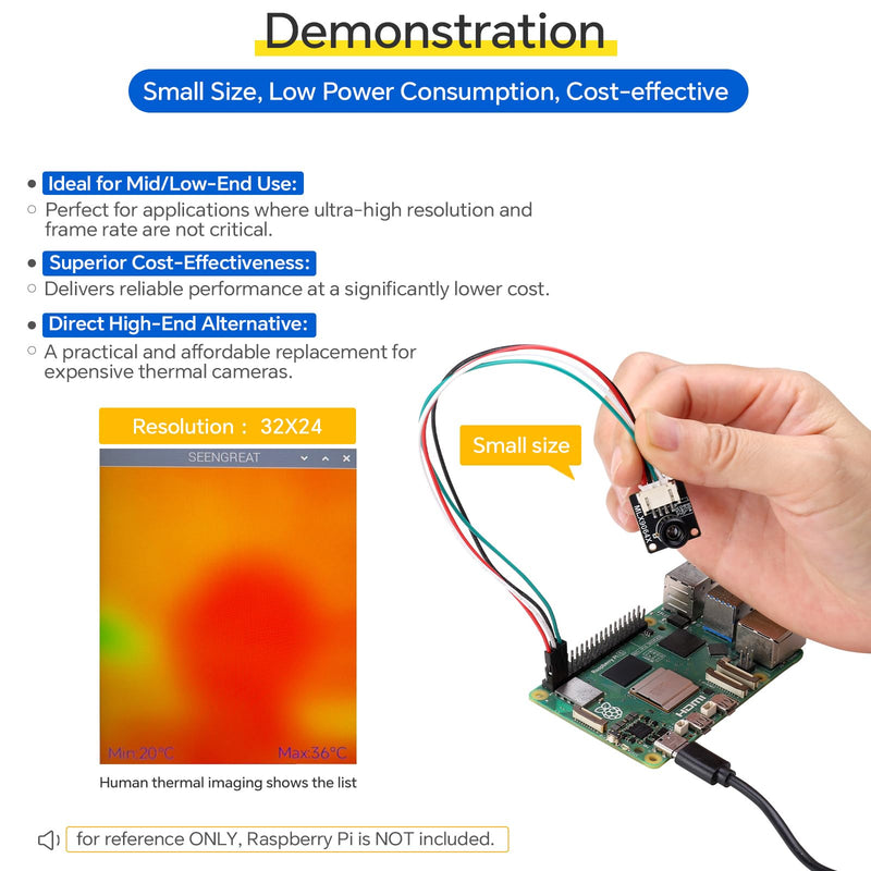 [Australia - AusPower] - MLX90640-D55 Thermal Imaging Camera, 32x24 IR Array, I2C Interface, for Raspberry Pi, Compatible with Arduino and STM32,for Firefighting, Security Monitoring, Electrical Maintenance, HVAC, etc. 