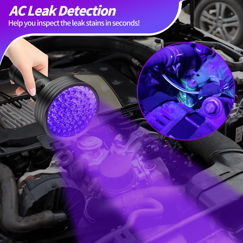 [Australia - AusPower] - Air Conditioner UV Dye Leak Detector, Pro Auto Oil AC UV Dye Leak Test Detection Tool Kit 68 LED A/C UV Flashlight Detector with Protective Glasses 