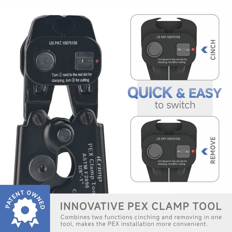 [Australia - AusPower] - iCRIMP Ratchet PEX Cinch&Remove Tool for 3/8 to 1-inch Stainless Steel Clamps-work with ASTM F2098 and Non 2098 Single Ear Hose Clamps PEX Clamp Cinch & Removal Tool 