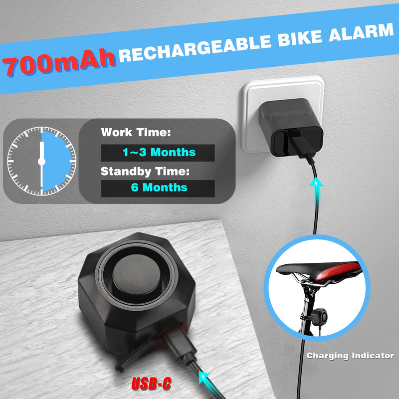 [Australia - AusPower] - WSDCAM USB Rechargeable Bike Alarm with Remote 110dB Loud Volume Adjustable Wireless Vehicle Security Alarm System Anti Theft Vibration Motion Sensor Alarm for Car Trailer Motorcycle Scooter Ebike 