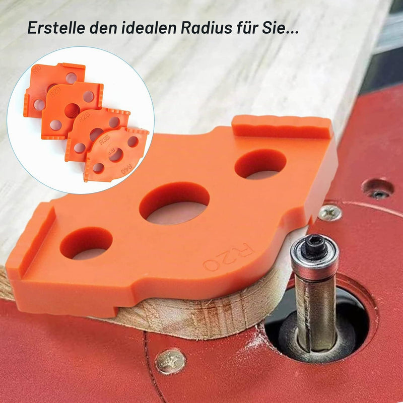 Set of 4 Router Templates for Router, Radius Jig Router Templates (R5-R40) | For even curves on wooden edges; radius gauge R5, R10, R15, R20, R25, R30, R35 and R40. Orange