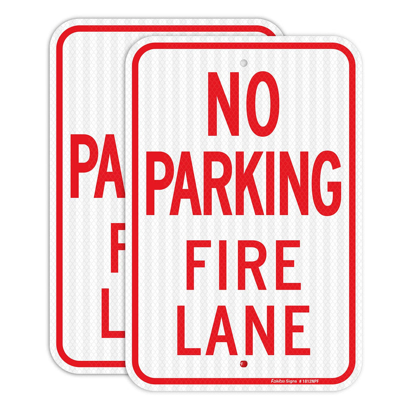 Faittoo No Parking Fire Lane Sign, 2-Pack 18 x 12 Inches Engineer Grade Reflective Sheeting Rust Free Aluminum, UV Protected, Weather/Fade Resistant, Easy to Install and Read, Indoor/Outdoors Use Red and White-2 Pack