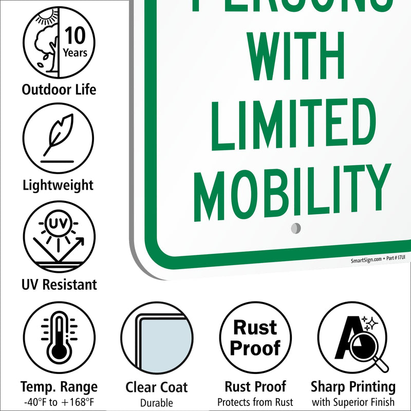 SmartSign 18 x 12 inch Reserved For Persons With Limited Mobility Parking Sign, 120 mil Aluminum Composite (ACM), Engineer Grade Reflective Material, Green/White, USA-Made, 100-Years of Sign Expertise 12" x 18" EG Reflective ACM