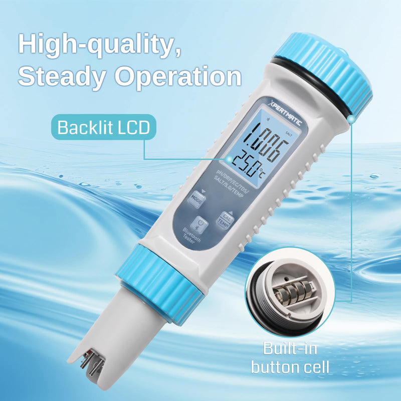 [Australia - AusPower] - Digital PH Meter, 7in1 PH TDS EC SALT TEMP S.G ORP, High Accuracy Water Tester, Bluetooth Control, for Pool, Hydroponics and Aquariums 