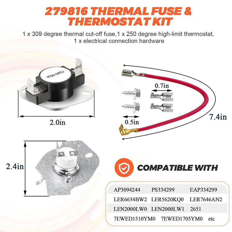 [Australia - AusPower] - 2026 UPGRADE WP8544771 8544771 Dryer Heating Element 279973 3392519 Thermal Fuse 279816 Thermostat Cut Off Kit Fit for Whirlpool Maytag Kenmore Dryer, 365 DAYS WARRANTY by Beaquicy 