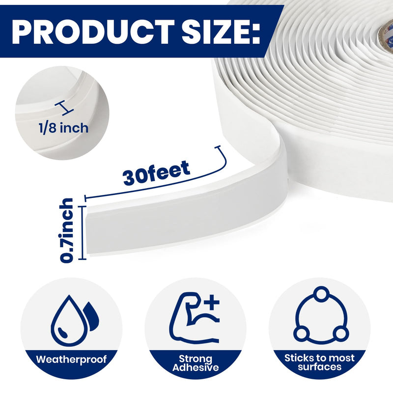 ADHES Premium Butyl Sealant Tape 3/4" x 30 'x 1/8" White Butyl Rubber Sealant Tape for RVs, Vehicles, Marine and Home Repair – Ideal for Headlights, Windows, Doors, and Windshields 3/4" x 1/8" x 30'